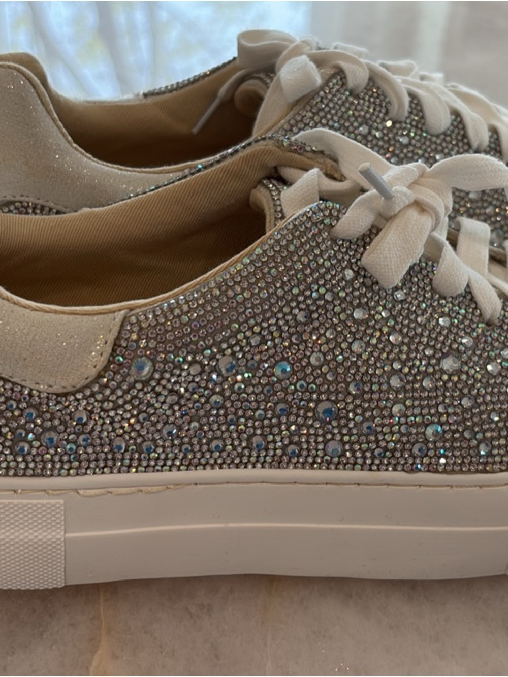 Betsey Johnson White Crystal-Embellished Platform Sneakers - Picture 2 of 3